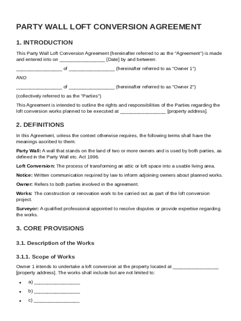 Party Wall Loft Conversion Agreement Template Preview on Page 1