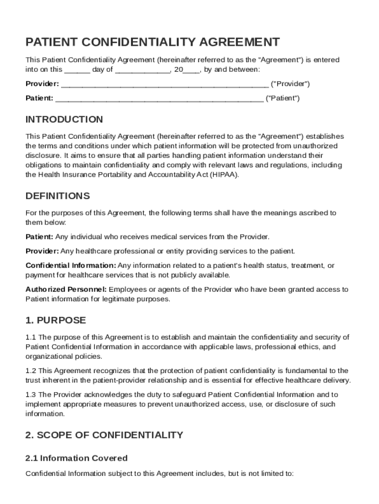 Patient Confidentiality Agreement Template Preview on Page 1