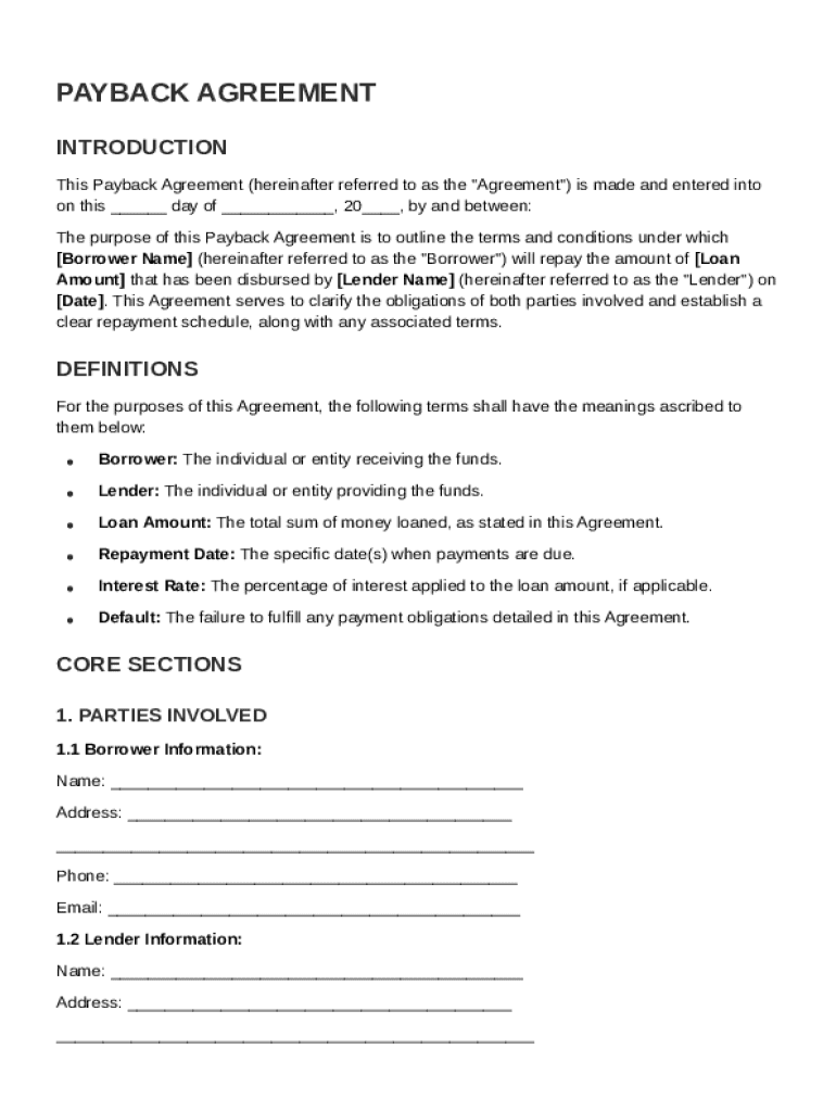Payback Agreement Template Preview on Page 1
