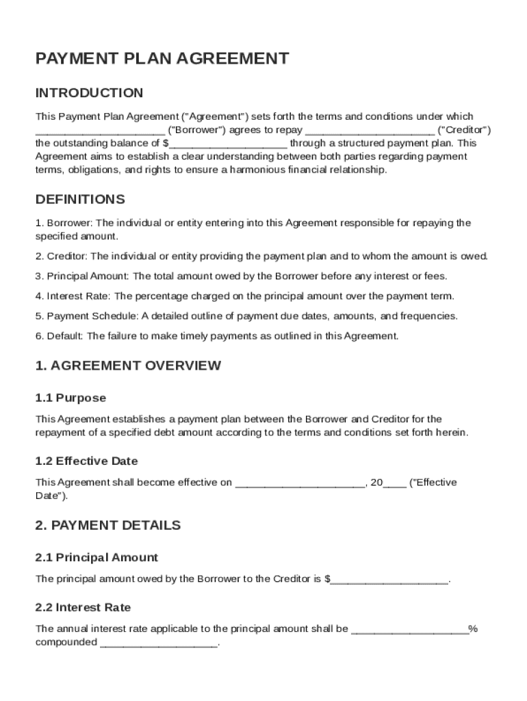Payment Plan Agreement Template Preview on Page 1