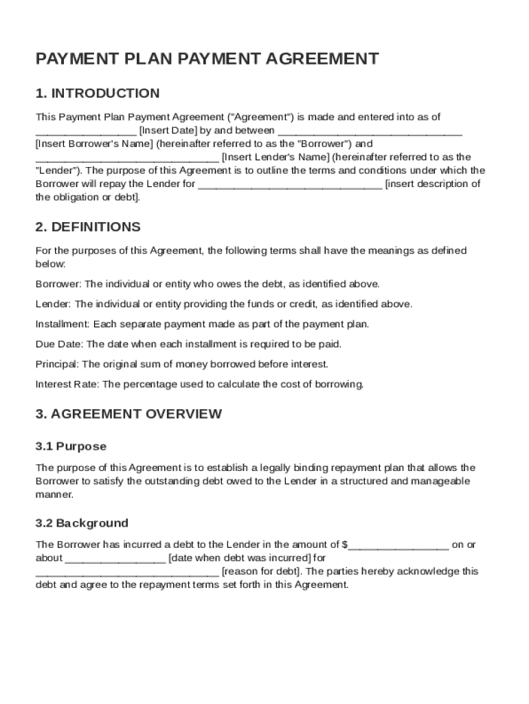 Payment Plan Payment Agreement Template Preview on Page 1
