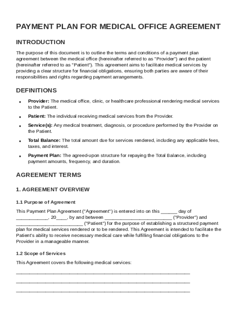 Payment Plan for Medical Office Agreement Template Preview on Page 1