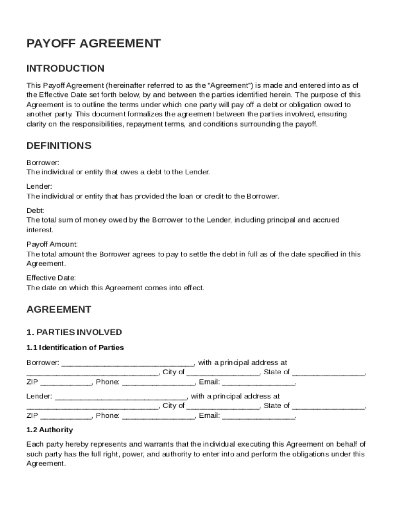 Payoff Agreement Template Preview on Page 1
