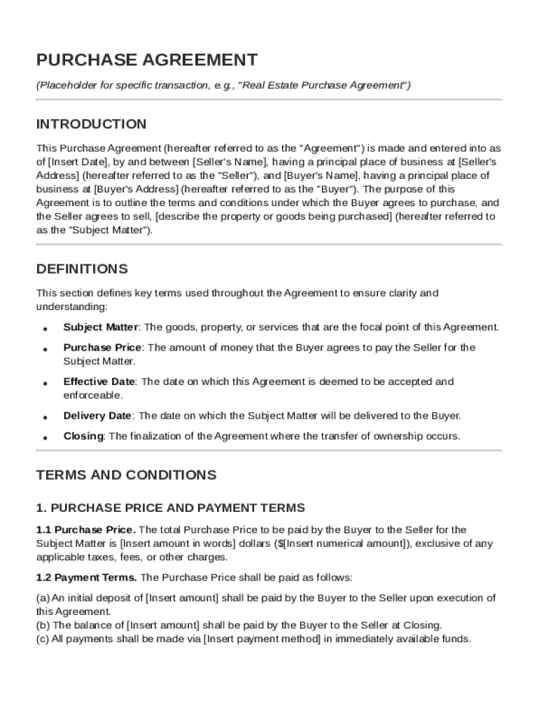 Perchase Agreement Template Preview on Page 1