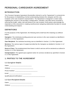 Fillable Online Personal Caregiver Agreement Template Fax Email Print