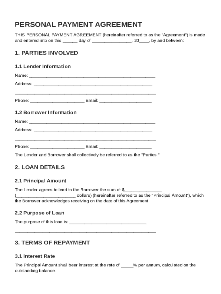 Personal Payment Agreement Template Preview on Page 1