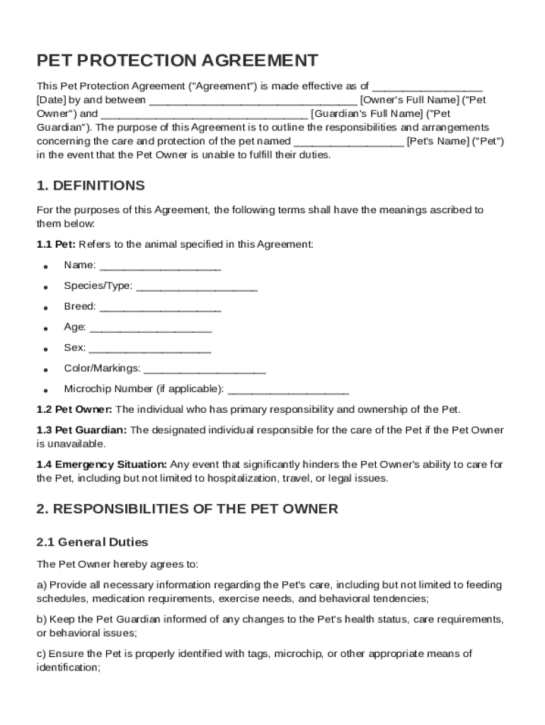 Pet Protection Agreement Template Preview on Page 1