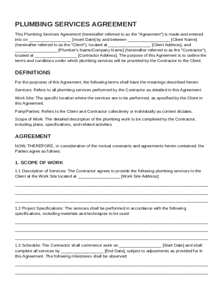 Plumbing Agreement Template Preview on Page 1