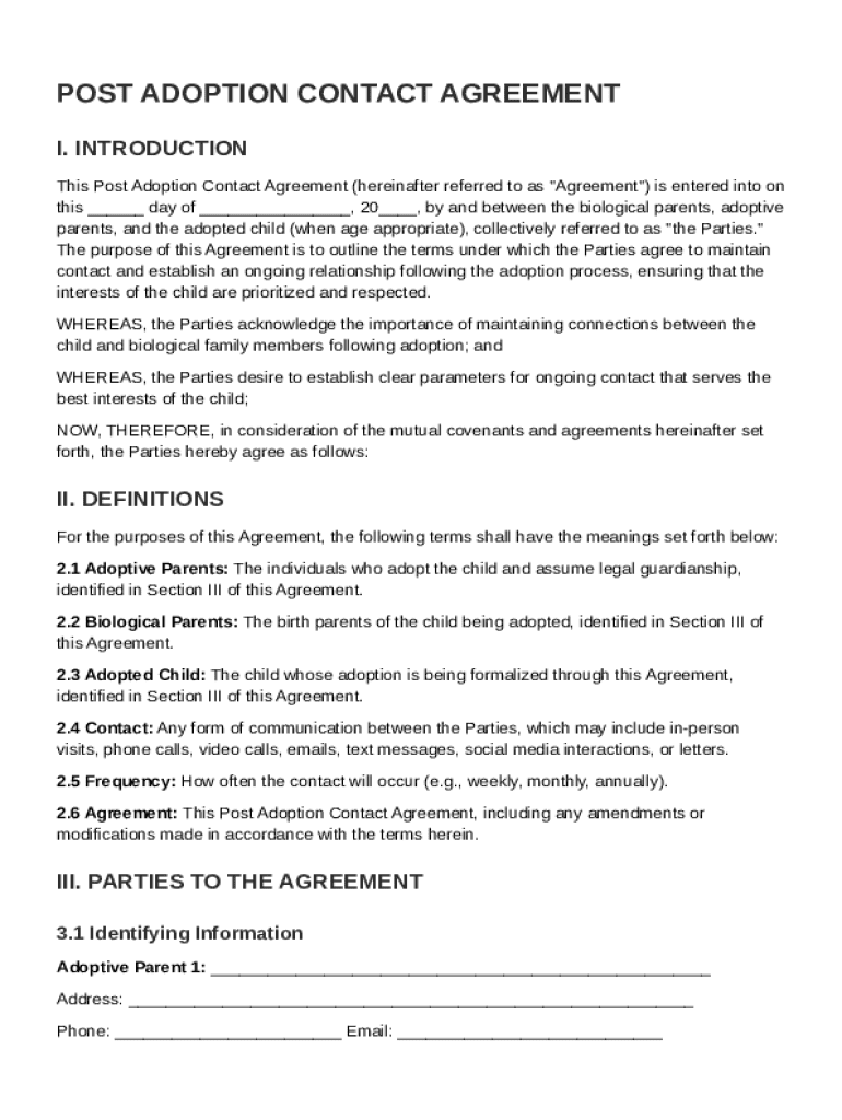 Post Adoption Contact Agreement Template Preview on Page 1
