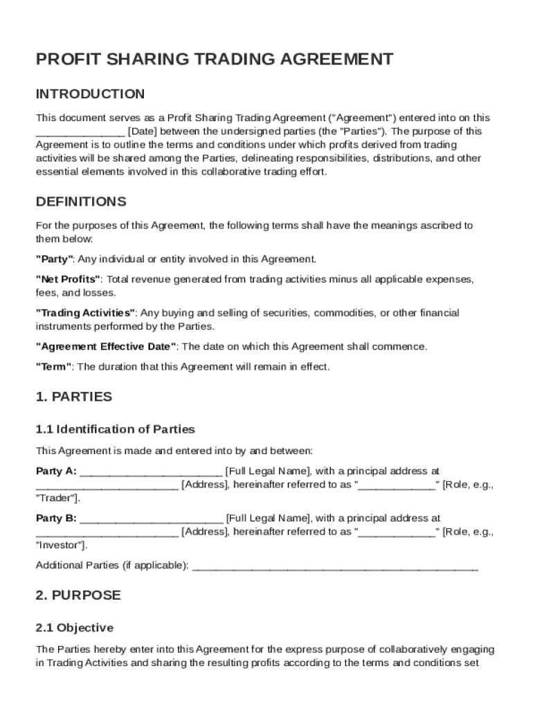 Profit Sharing Trading Agreement Template Preview on Page 1