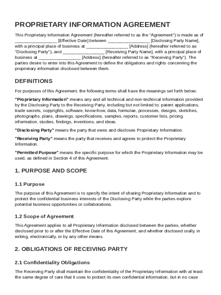 Proprietary Ination Agreement Template Preview on Page 1