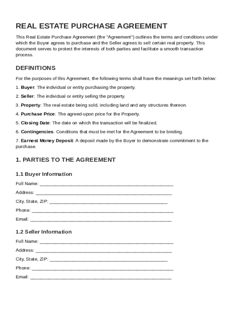 Purchase Real Estate Agreement Template Preview on Page 1