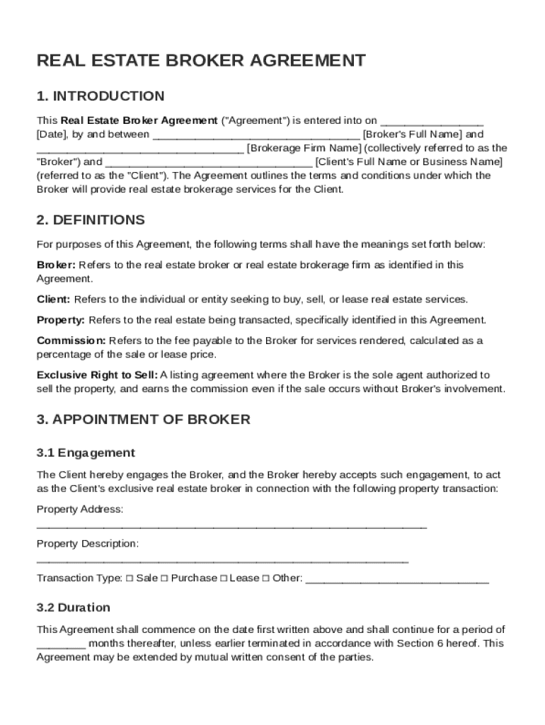 Real Estate Broker Agreement Template Preview on Page 1