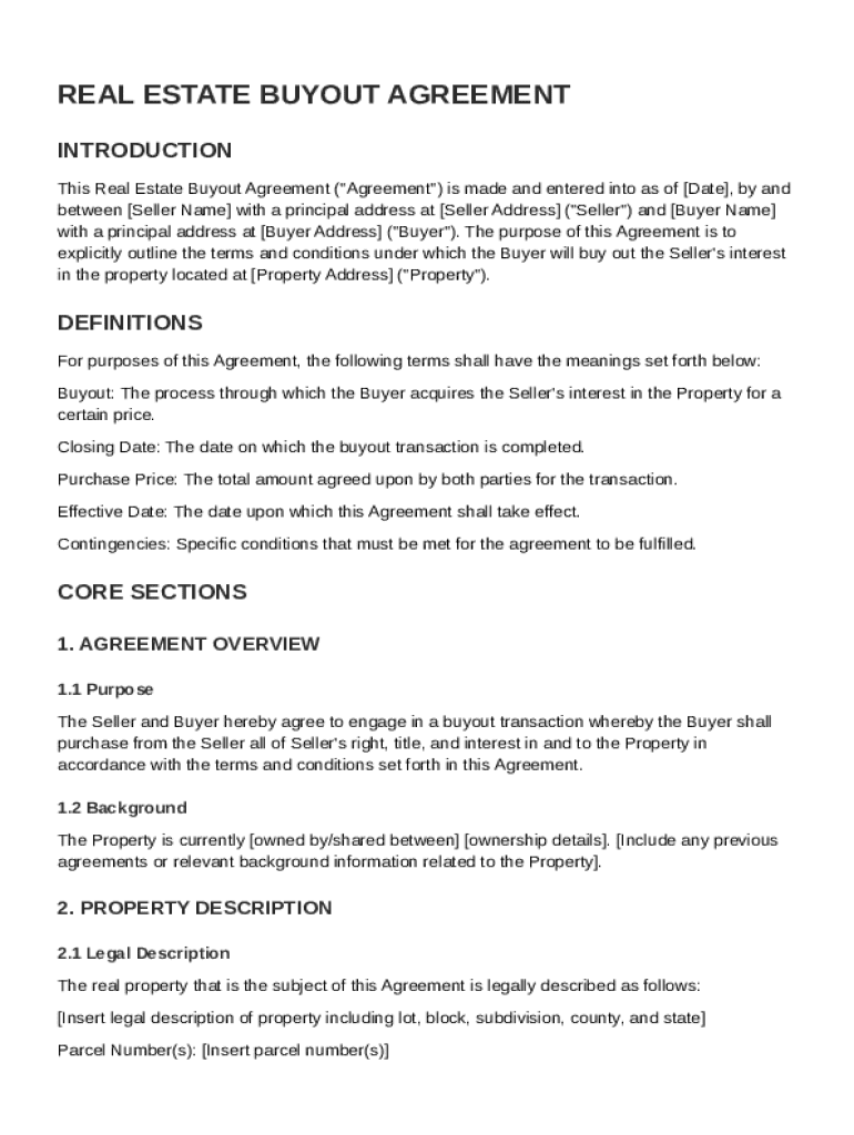 Real Estate Buyout Agreement Template Preview on Page 1