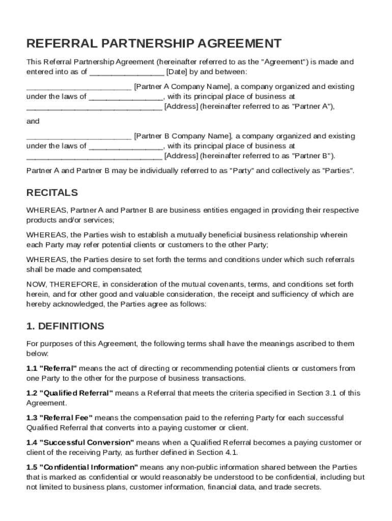 Referral Partnership Agreement Template Preview on Page 1