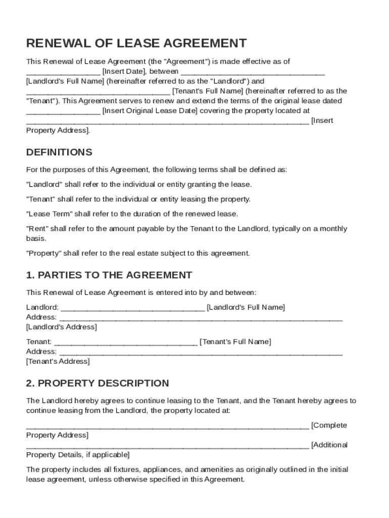 Renewal of Lease Agreement Template Preview on Page 1