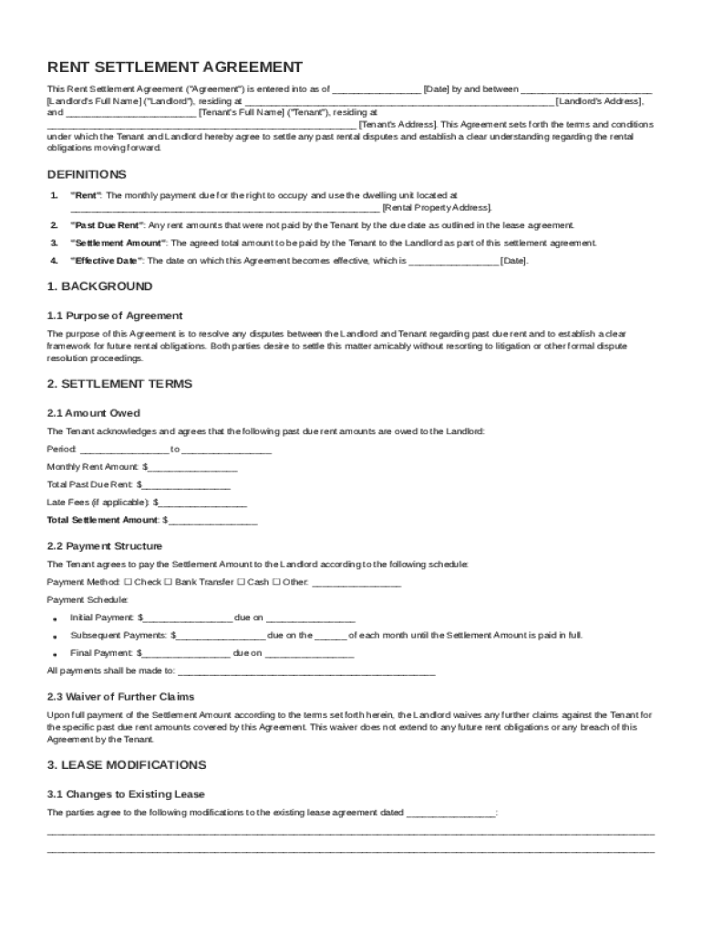 Rent Settlement Agreement Template Preview on Page 1