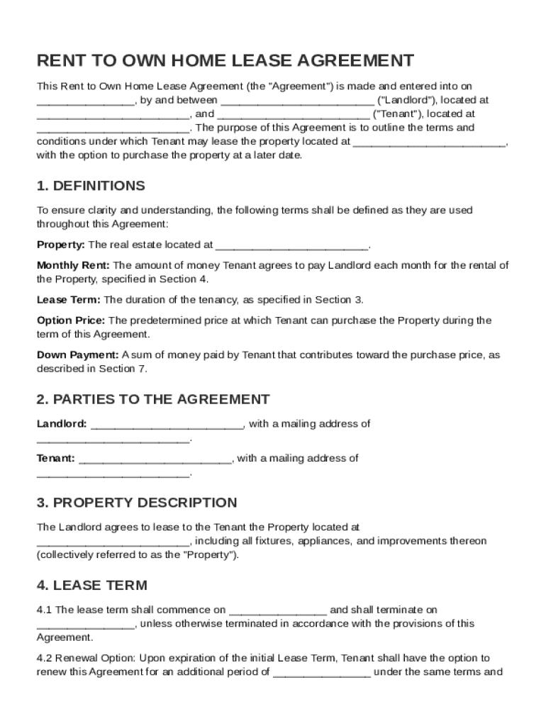 Rent to Own Home Lease Agreement Template Preview on Page 1