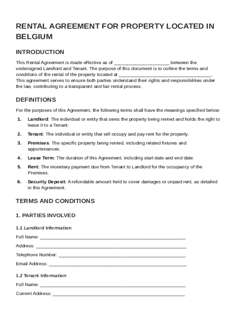 Rental Belgium Agreement Template Preview on Page 1