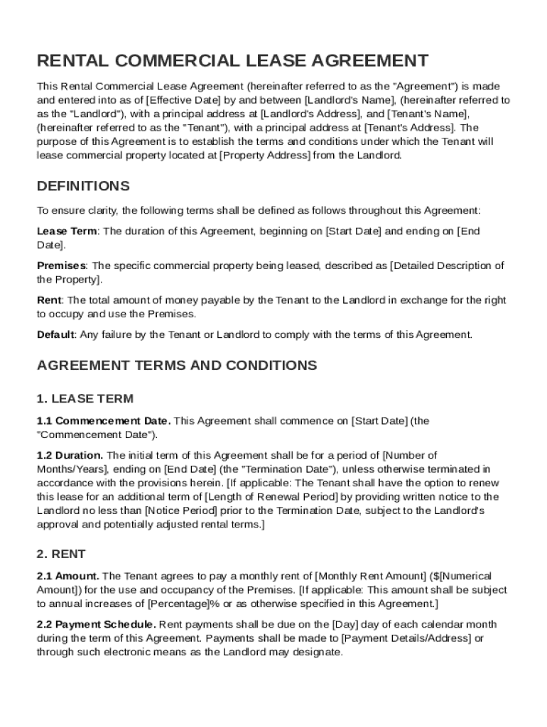 Rental Commercial Lease Agreement Template Preview on Page 1