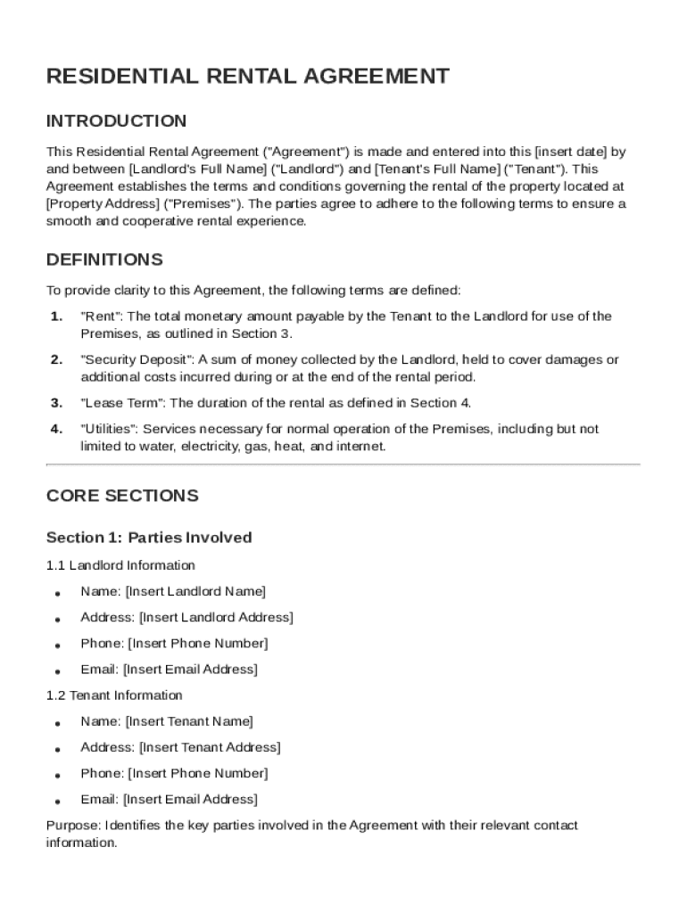 Rental Document Agreement Template Preview on Page 1