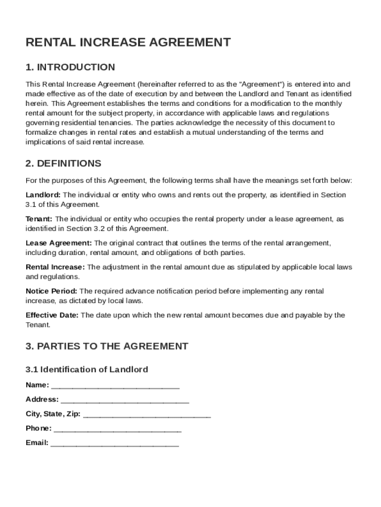 Rental Increase Agreement Template Preview on Page 1