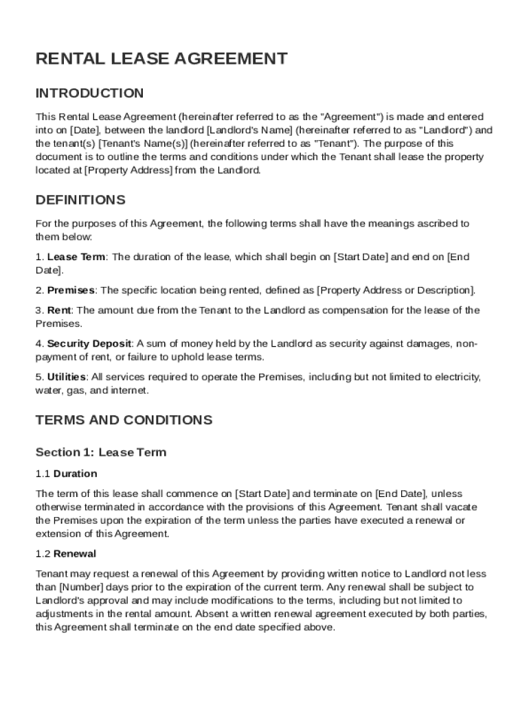 Rental Lease Letter Agreement Template Preview on Page 1