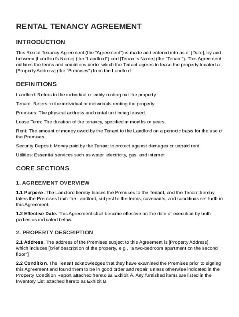 Rental Tenancy Agreement Template Preview on Page 1