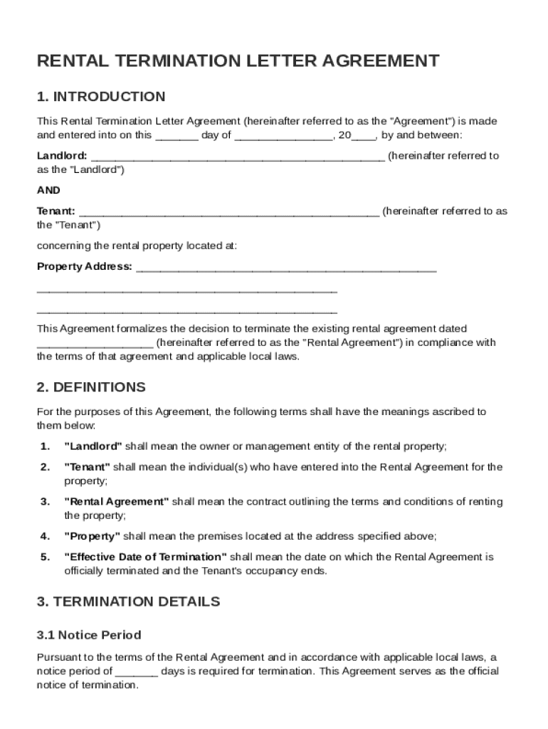 Rental Termination Letter Agreement Template Preview on Page 1