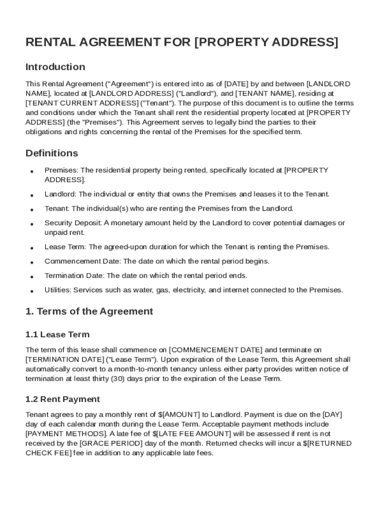 Rental for House Agreement Template Preview on Page 1