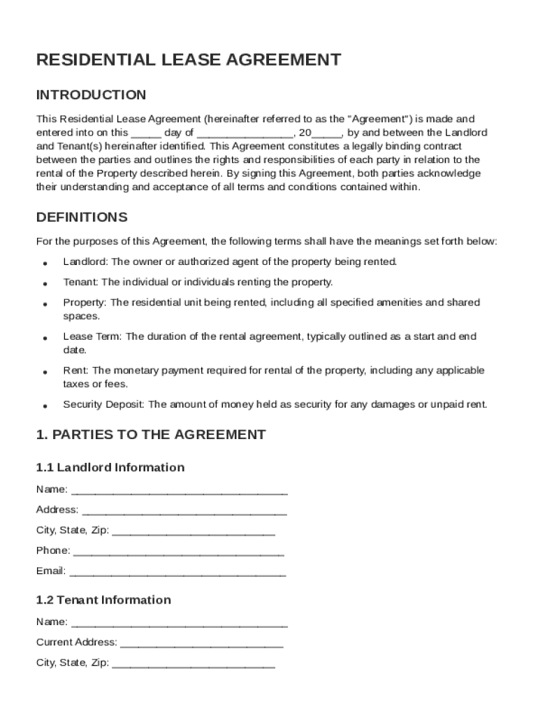 Renters Lease Agreement Template Preview on Page 1