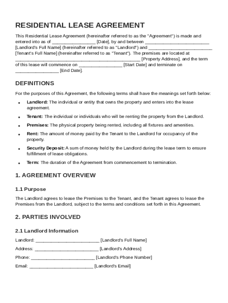 Residential Agreement Template Preview on Page 1