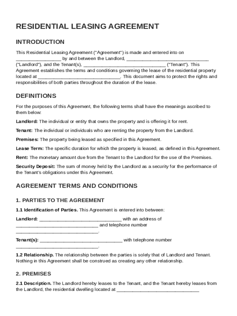 Residential Leasing Agreement Template Preview on Page 1