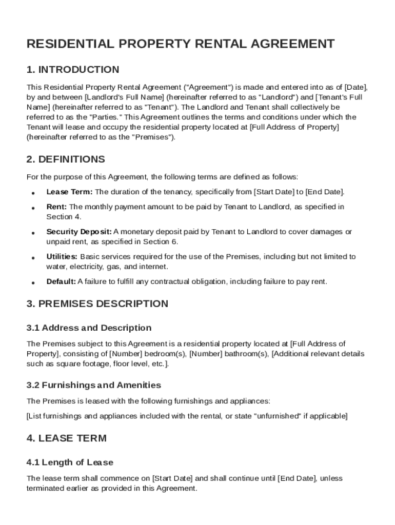 Residential Property Rental Agreement Template Preview on Page 1