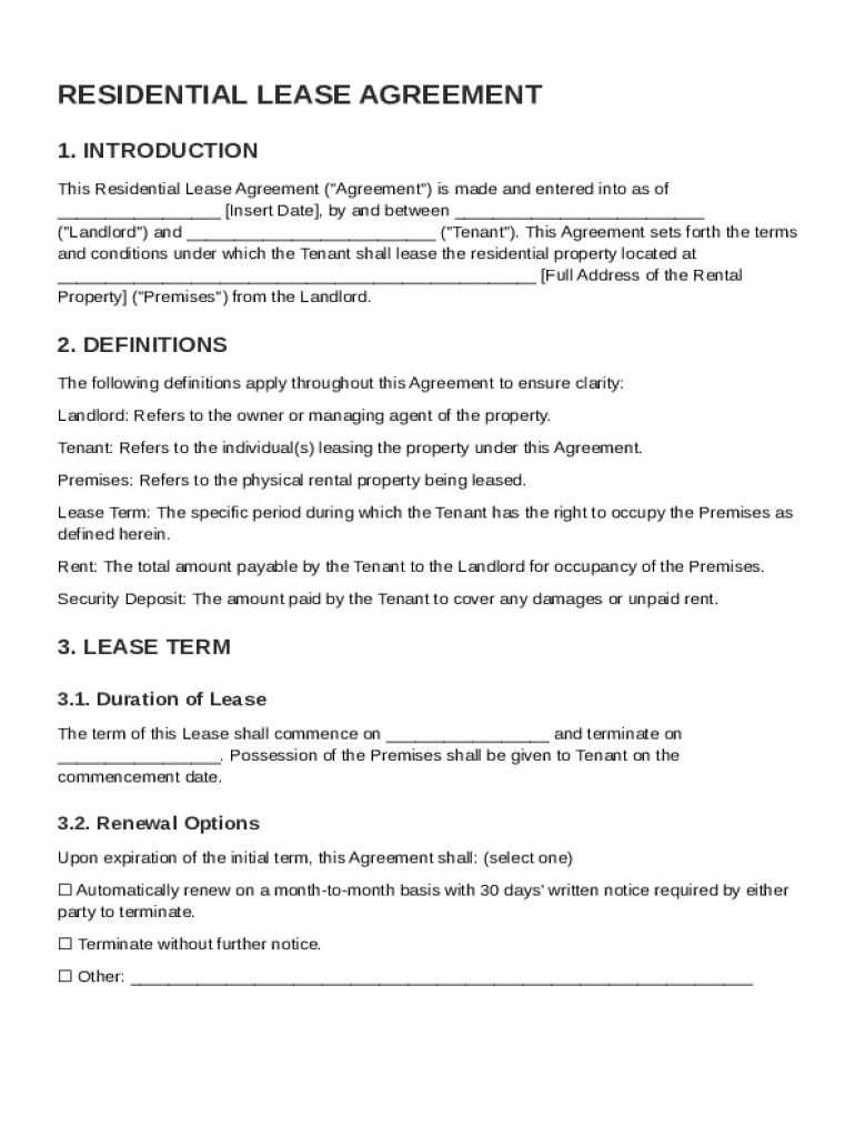 Residentiallease Agreement Template Preview on Page 1