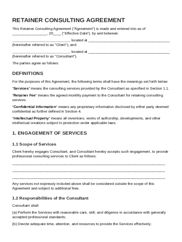 Retainer Consulting Agreement Template Preview on Page 1