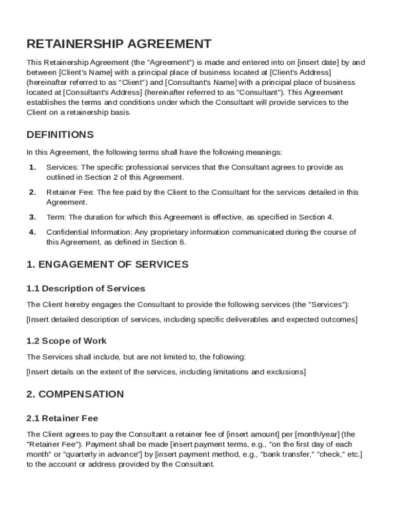 Retainership Agreement Template Preview on Page 1