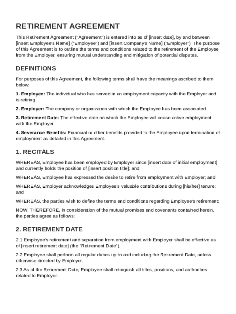 Retirement Agreement Template Preview on Page 1