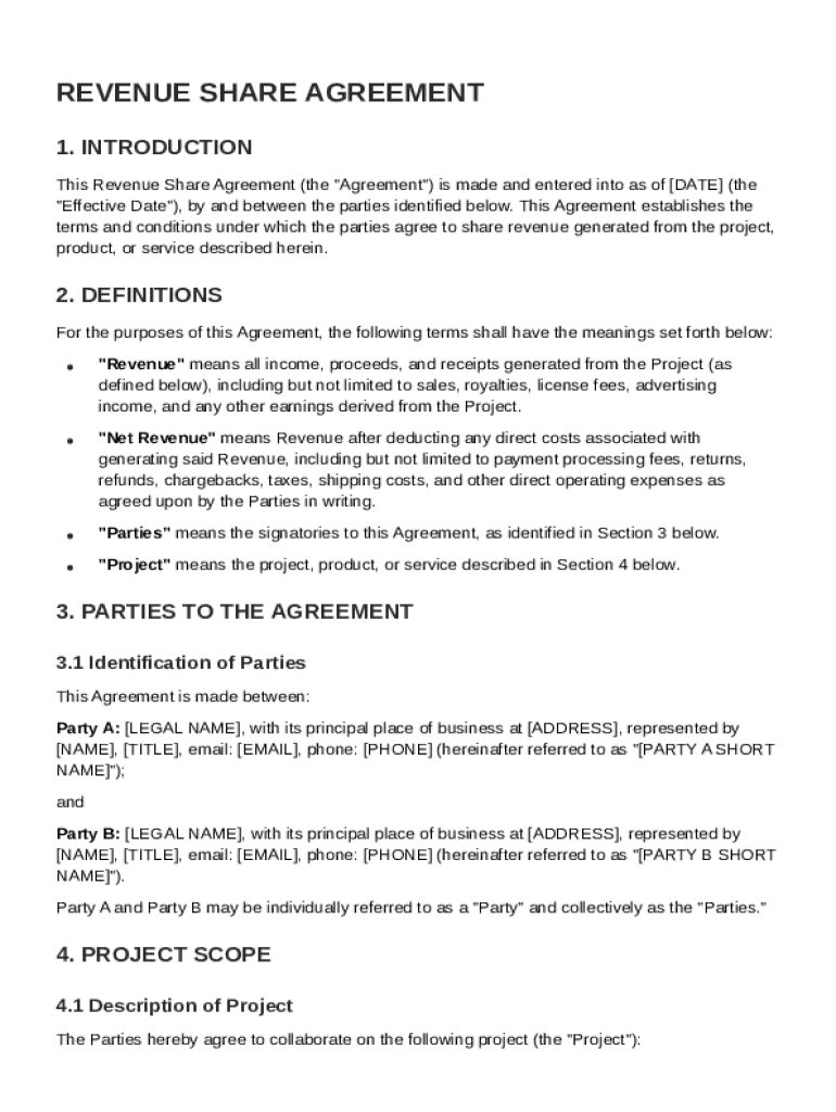 Revenue Share Agreement Template Preview on Page 1