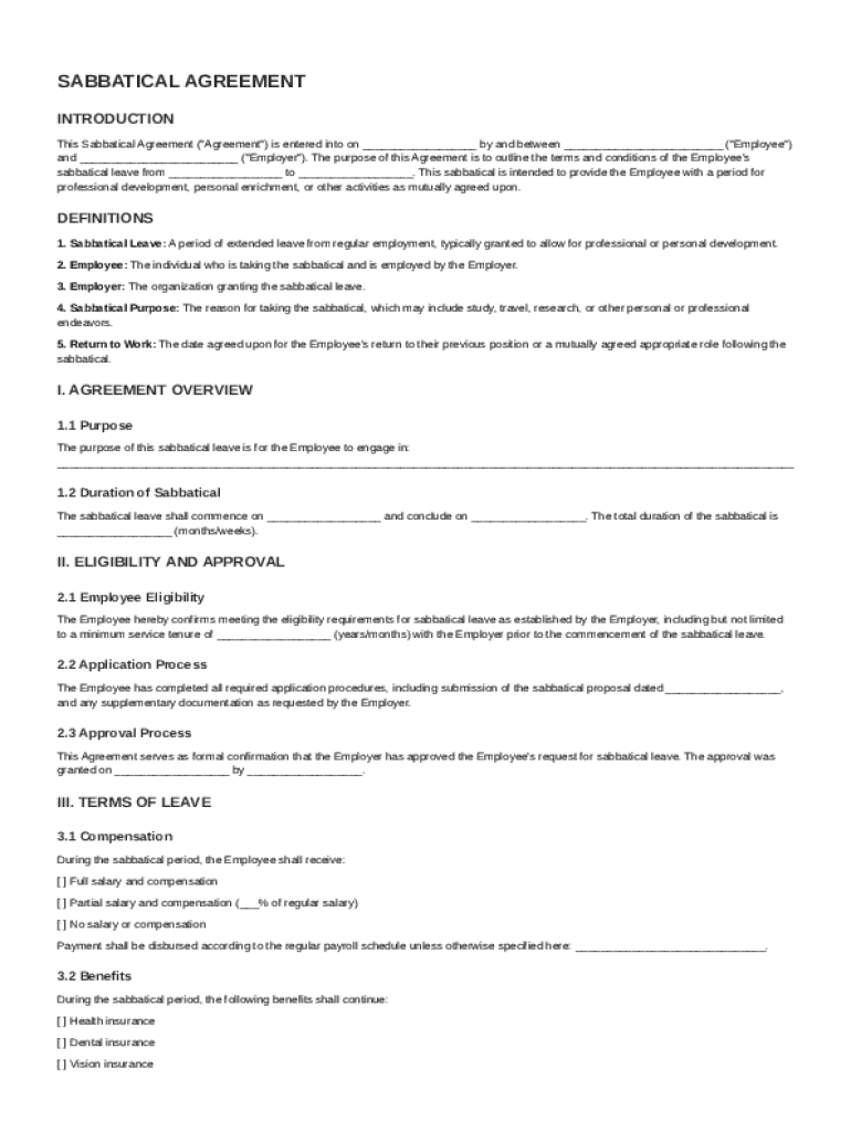 Sabbatical Agreement Template Preview on Page 1