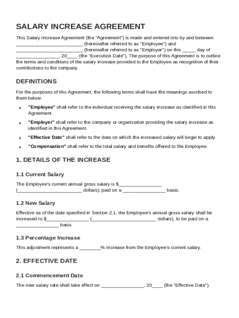 Salary Increase Agreement Template Preview on Page 1