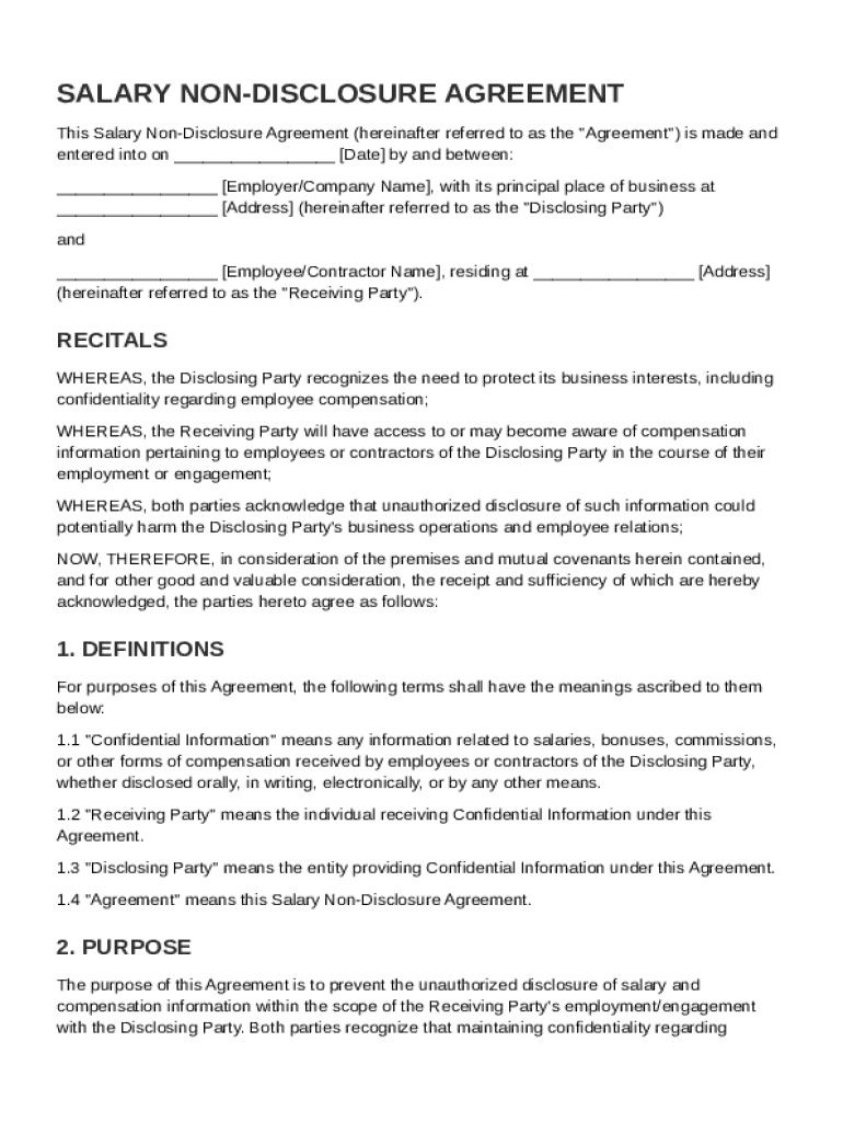 Salary Non Disclosure Agreement Template: Fill out sign online DocHub