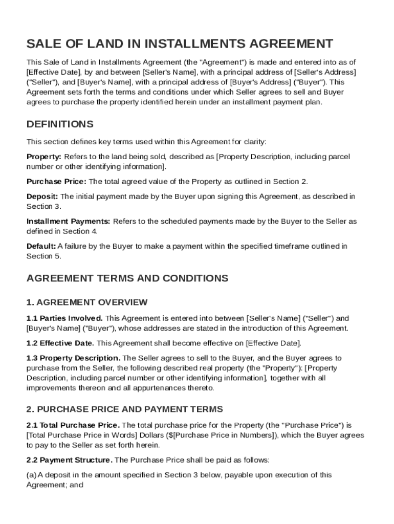 Sale of Land in Installments Agreement Template Preview on Page 1
