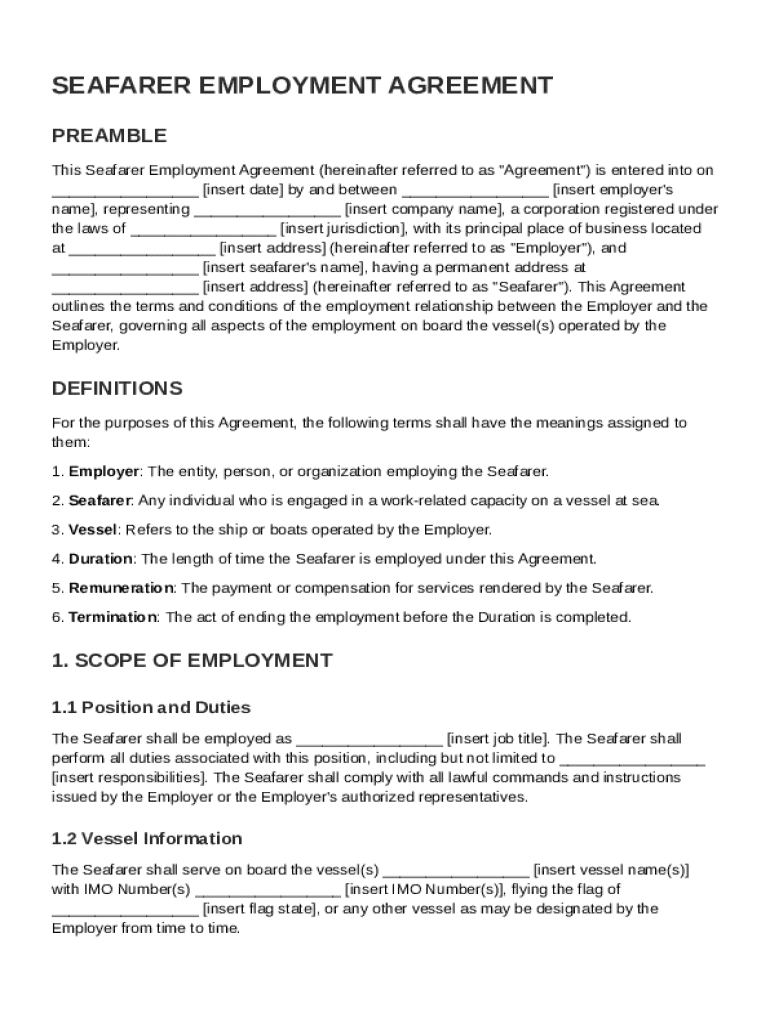 Seafarer Employment Agreement Template Preview on Page 1