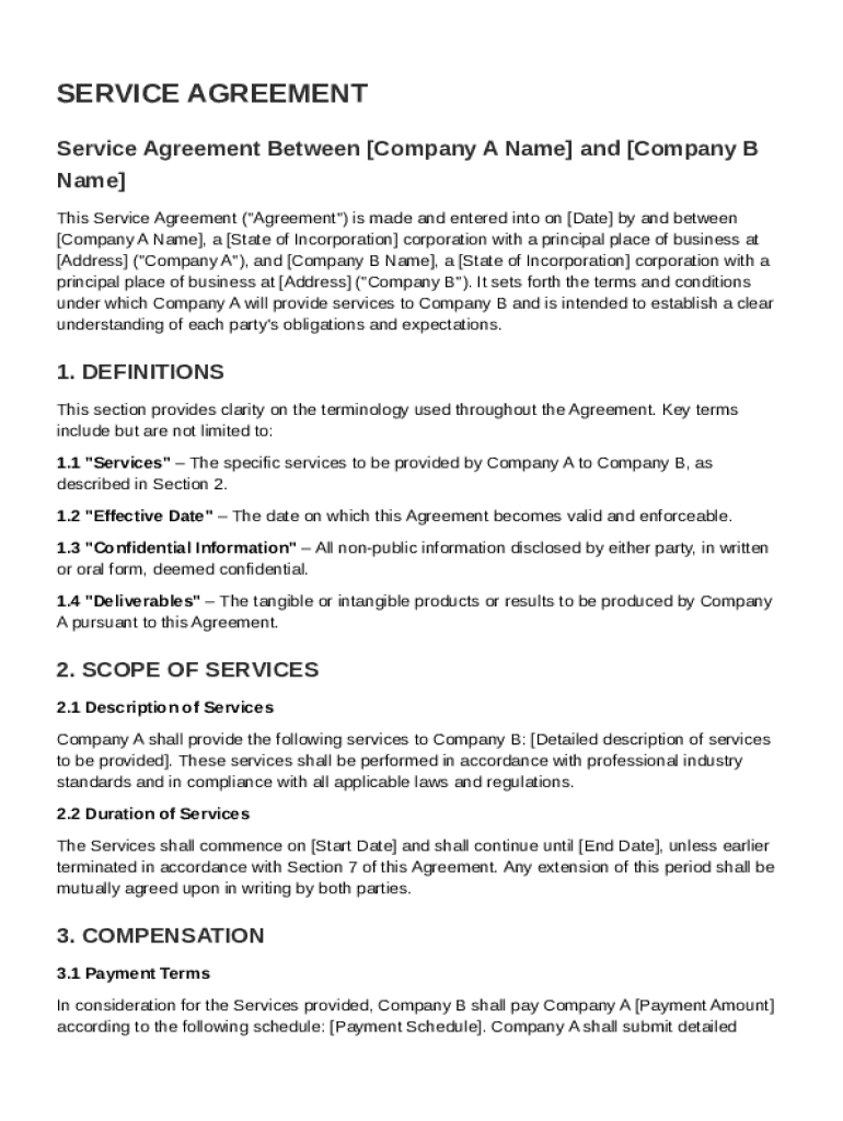 Service Between Two Companies Agreement Template Preview on Page 1