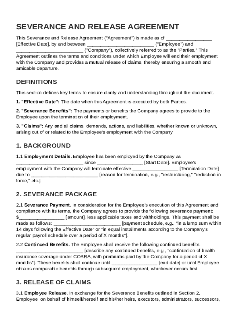 Severance and Release Agreement Template Preview on Page 1