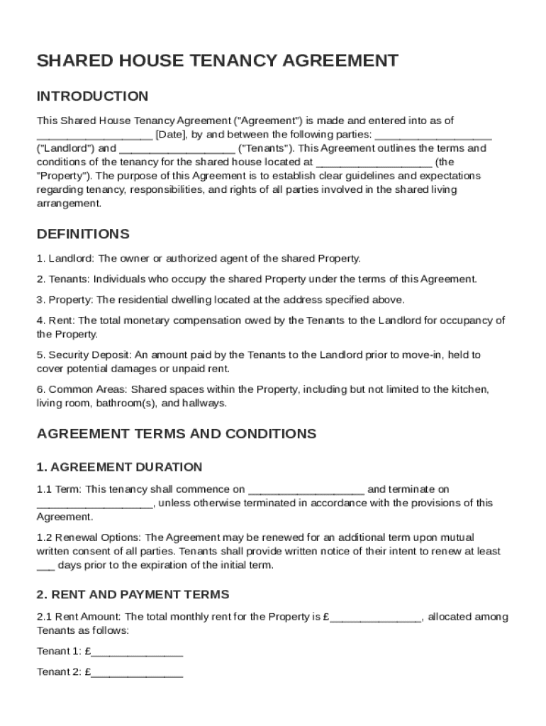 Shared House Tenancy Agreement Template Preview on Page 1
