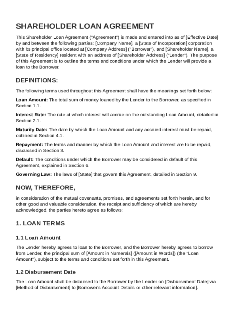 Shareholder Loan Agreement Template Preview on Page 1