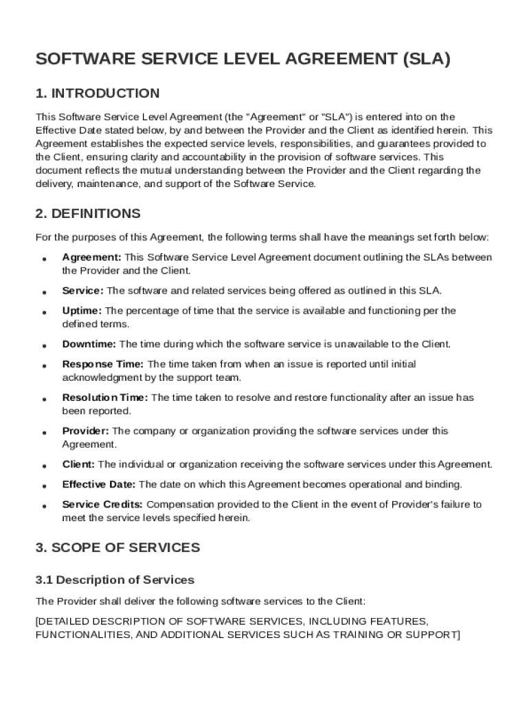 Software Sla Agreement Template Preview on Page 1