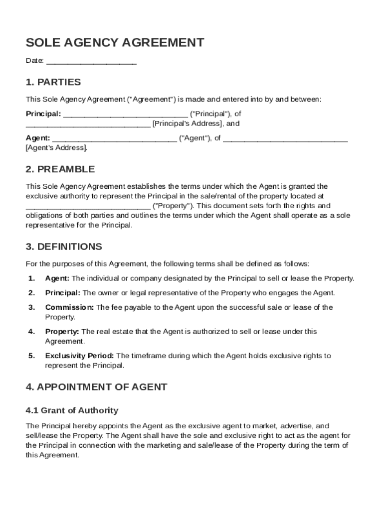 Sole Agency Agreement Template Preview on Page 1